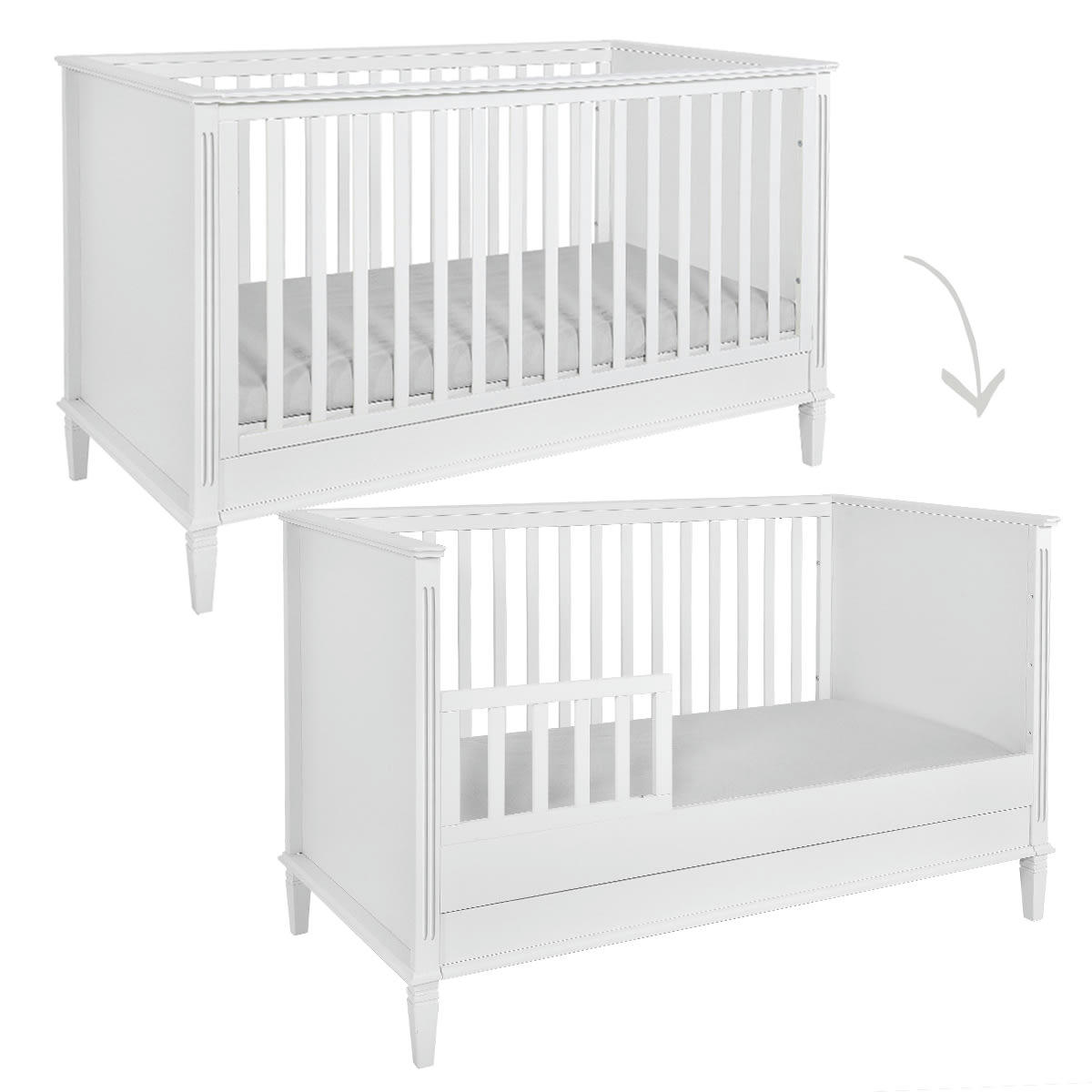 DUO - BIANKA - Lit évolutif 70x140 commode 3 tiroirs blanc