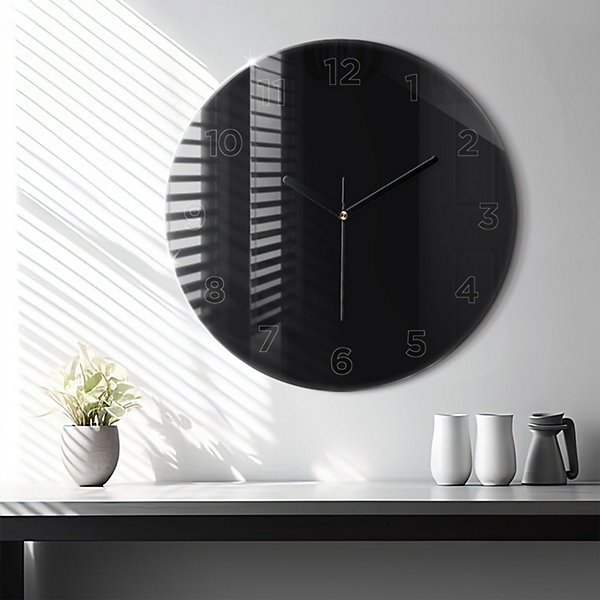 Horloge murale Wallfluent fi60 cm Avec chiffres Aiguilles noires Noir 1 pcs