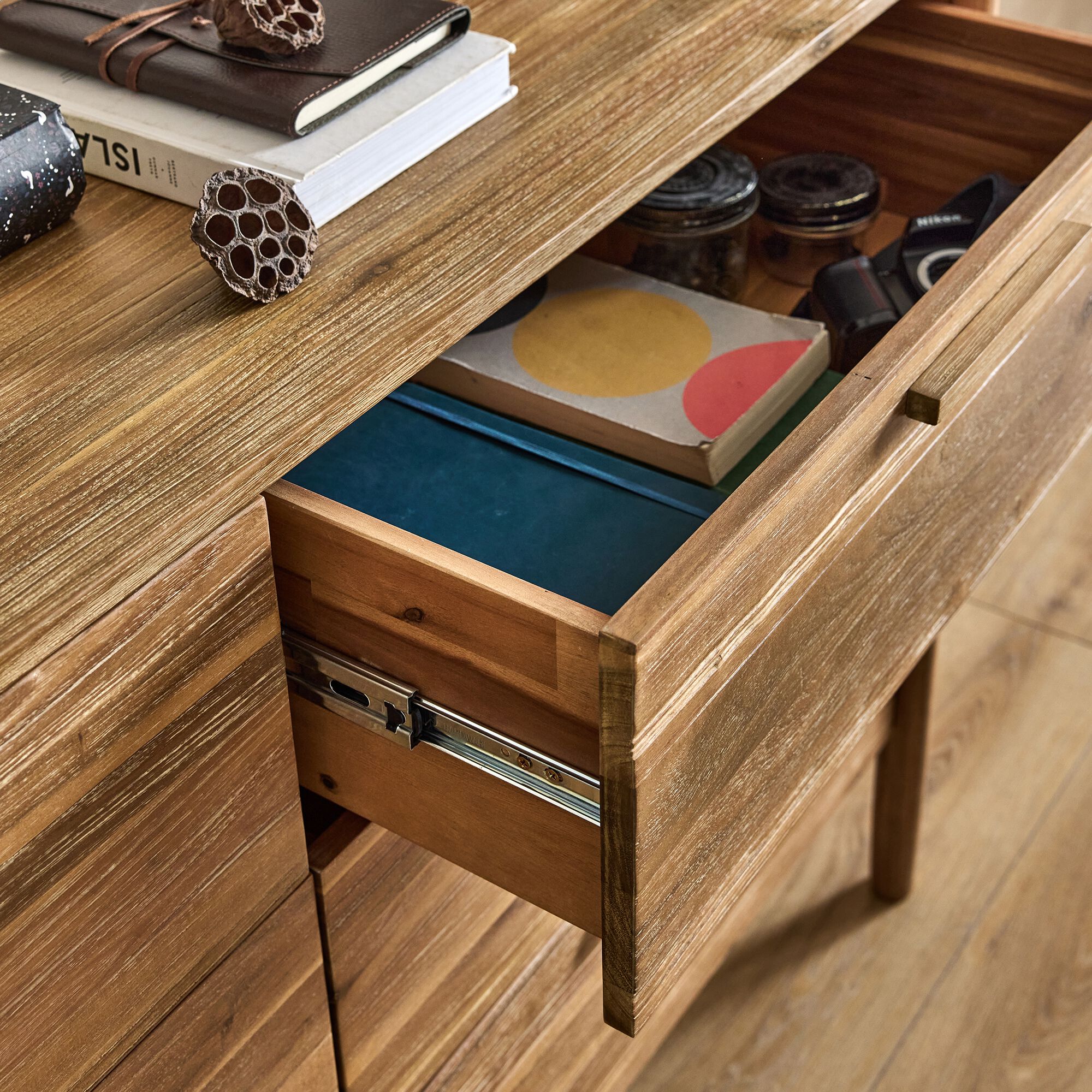 EMILIO - Commode 6 tiroirs en bois d'acacia massif - bois clair