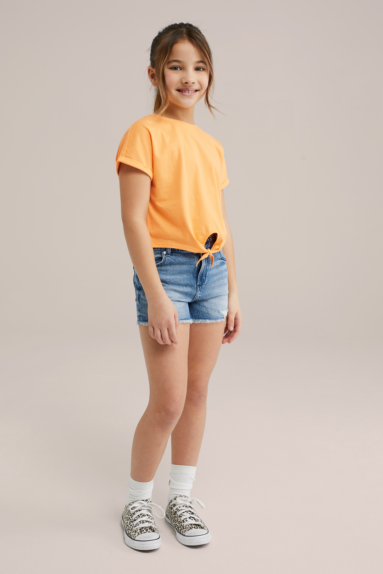 Meisjes T-shirt met knoopdetail