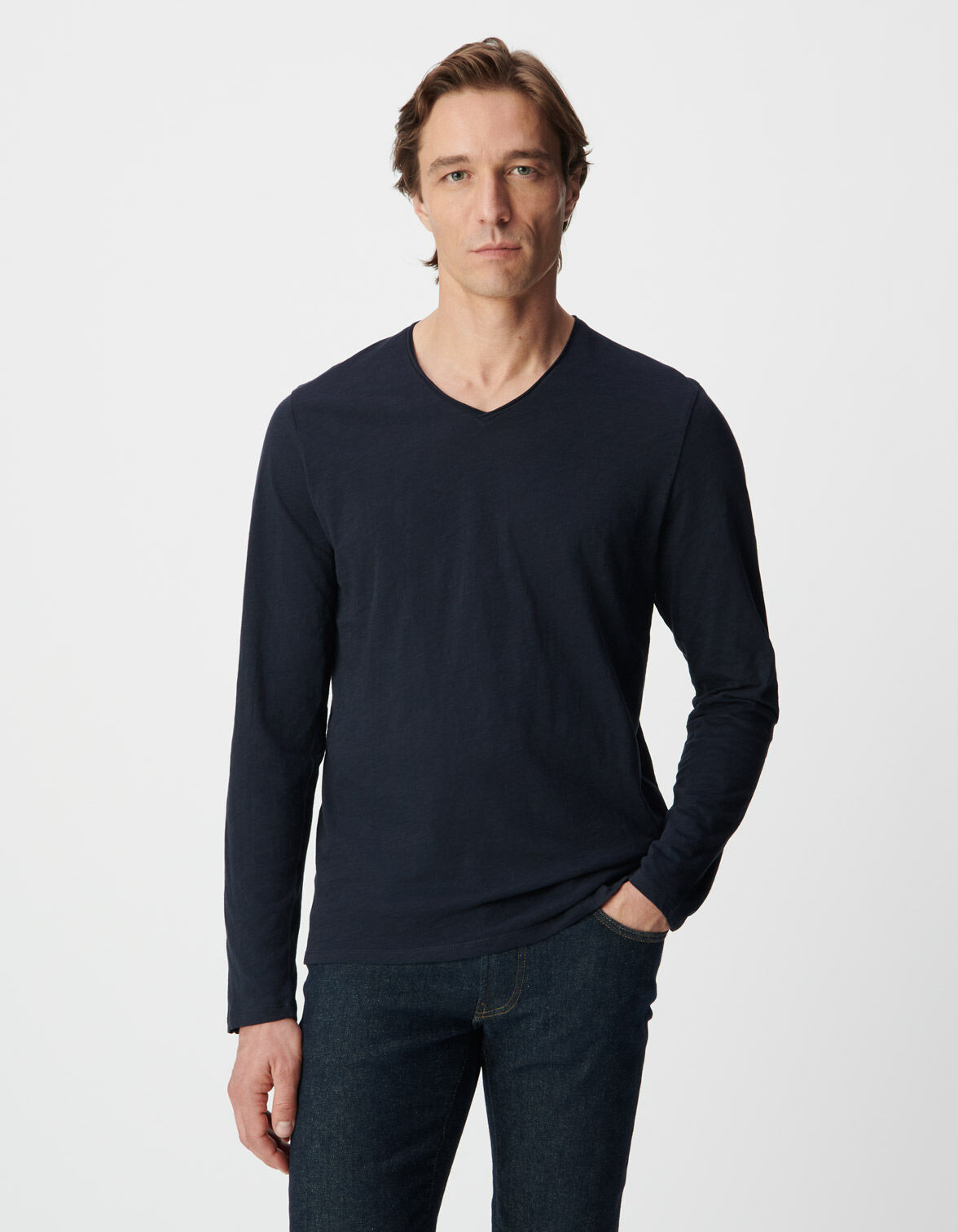 T-shirt manches longues noir coton bio flammé Homme
