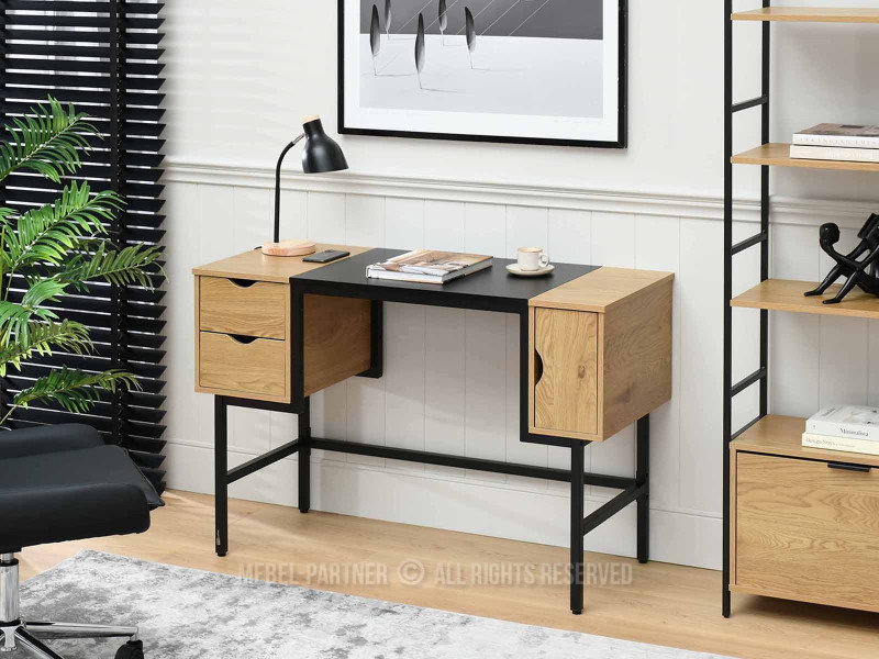 Biurko loft dąb-czarny, podstawa czarny