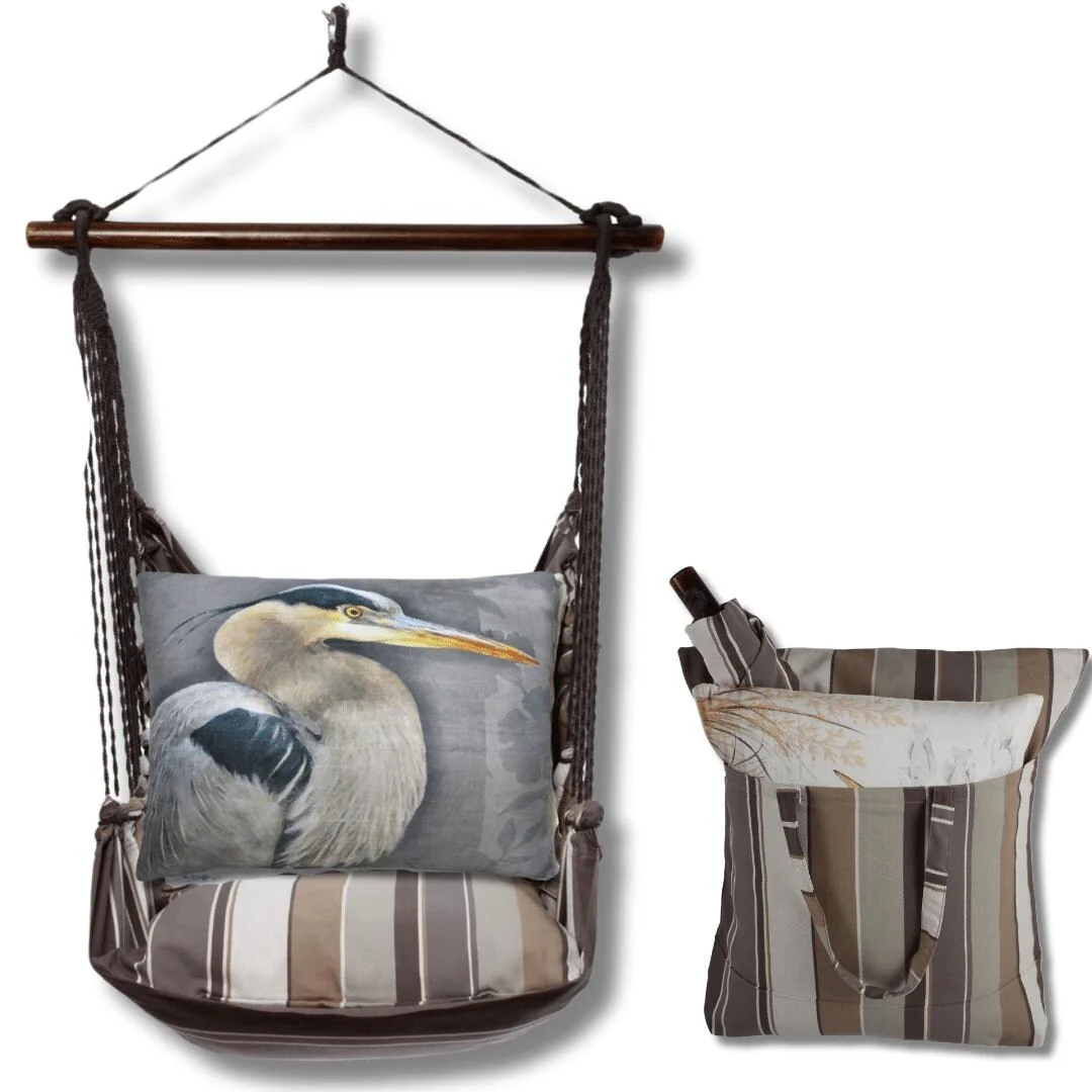 Magnolia Casual Swing Set 4 piece - Slate Gray Stripe w/ White Egret