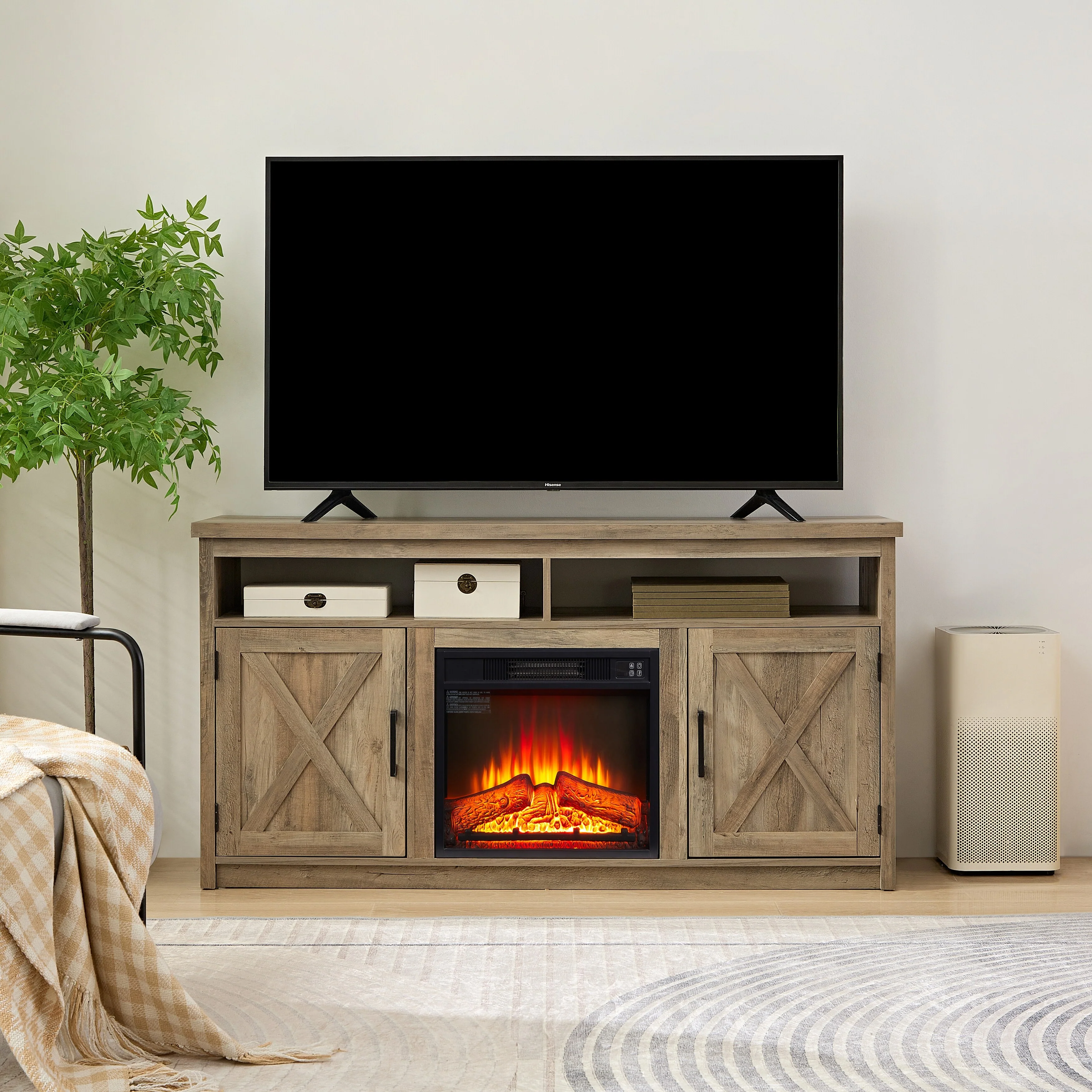 58 Fireplace TV Stand with Fireplace, Shelves & Cabinets for TVs Up to 65