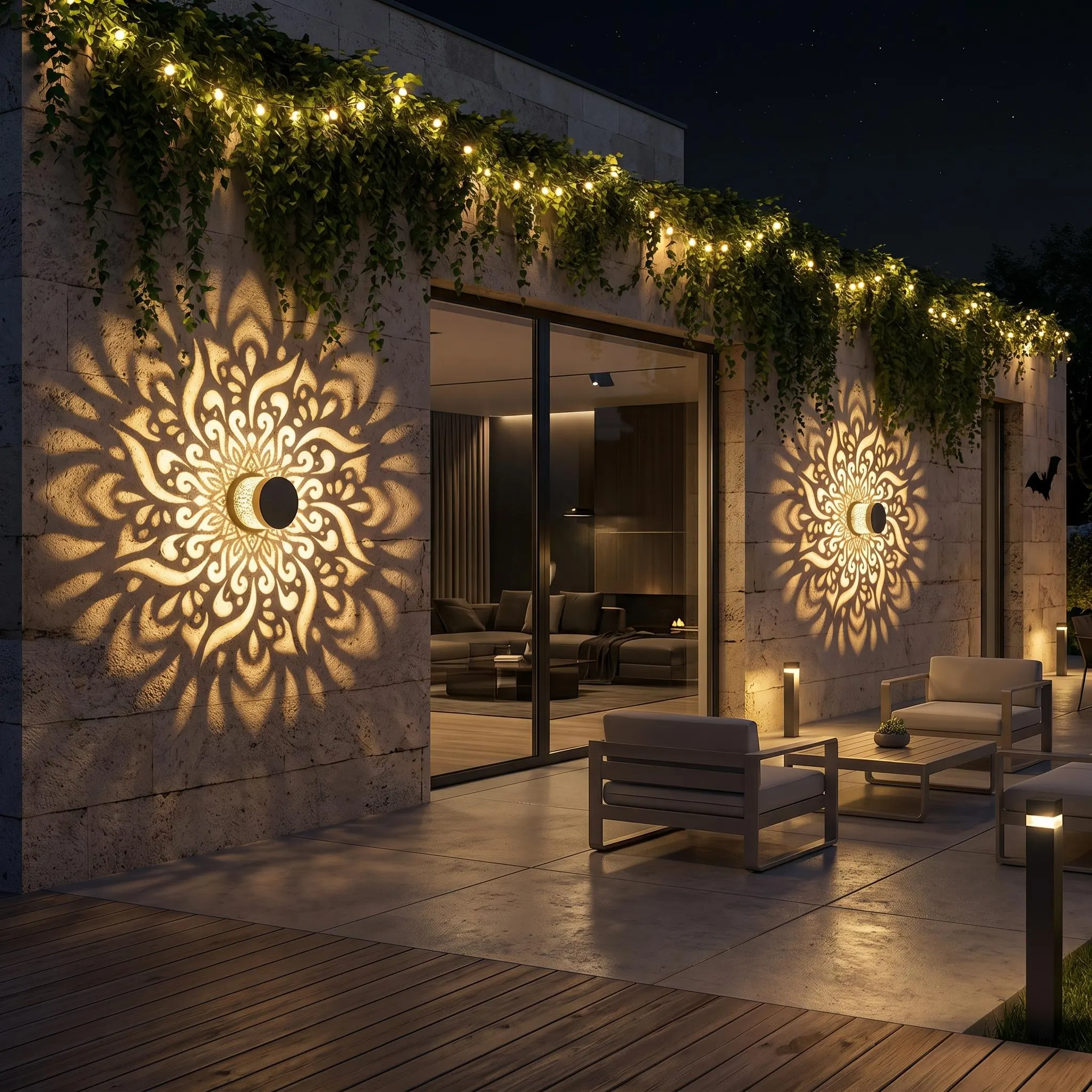 Solar Mandala Wall Light, Outdoor Sconce, Waterproof Garden Fence Light, Patio Decor