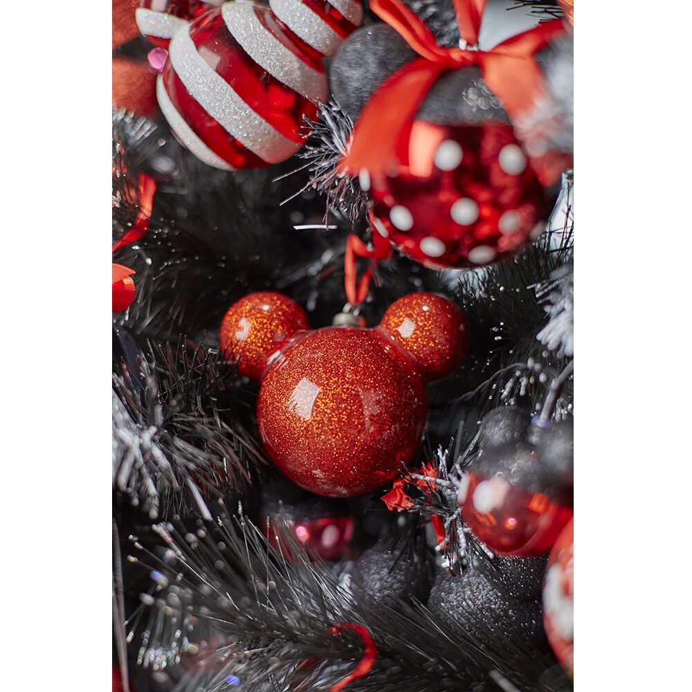 Boule de No&euml;l Disney tête de Mickey rouge pailletée