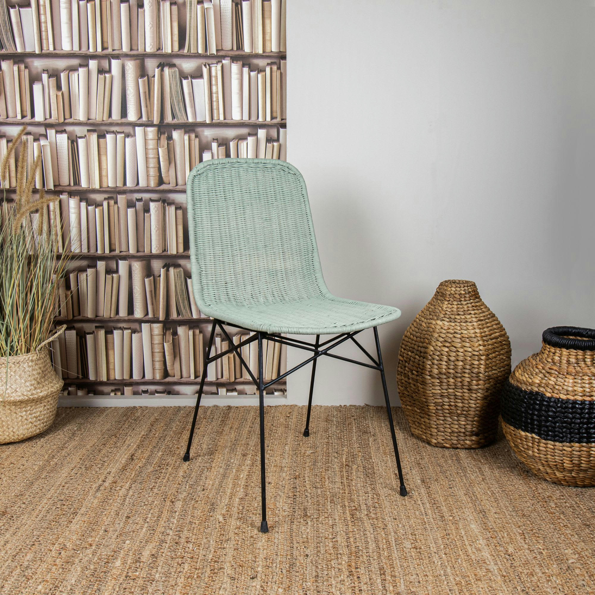 AGLAE - Lot de 4 chaises en rotin vert tilleul