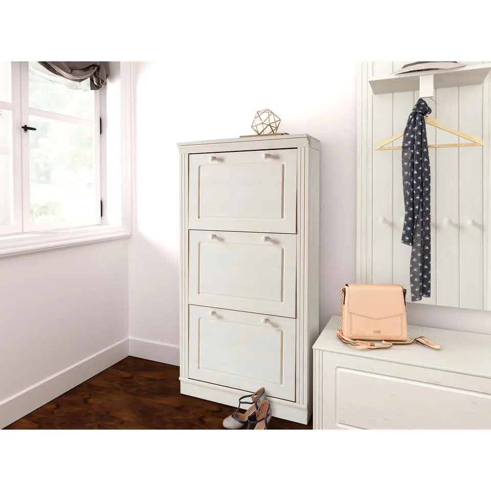 Anita - Schoenenkast met 3 kleppen in wit grenen