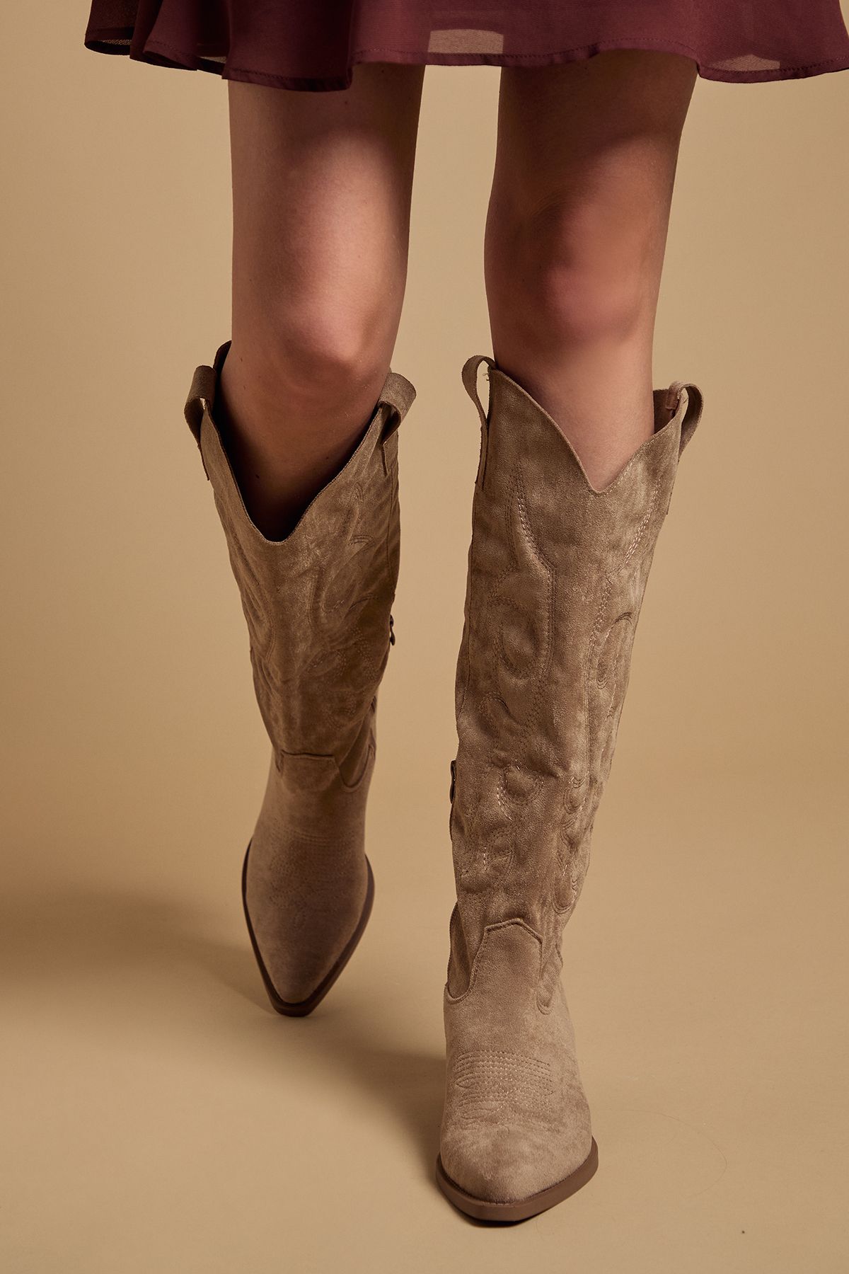 Oasis Jess Faux Suede Embroidered Western Knee Boots