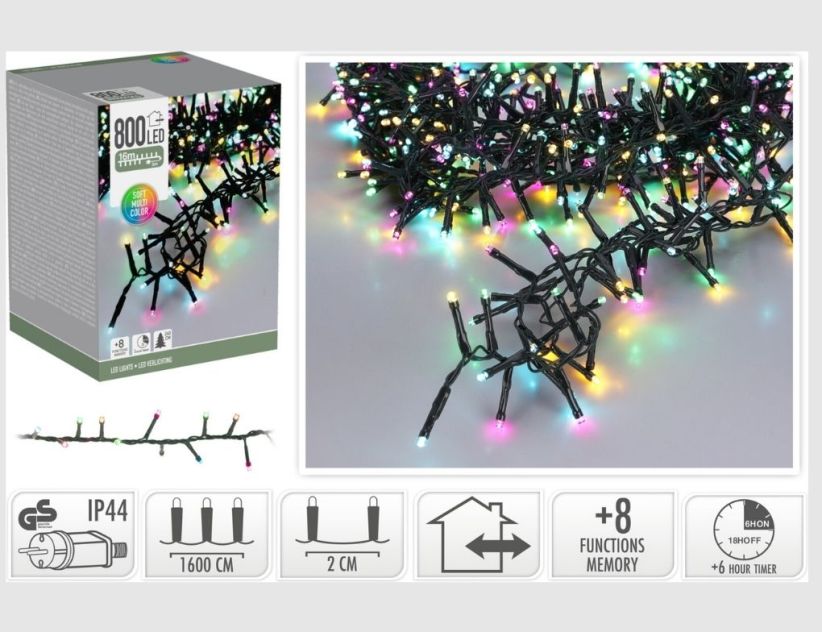 LED-Lichterkette 800 LEDs Soft Multicolor 16m mit Timer