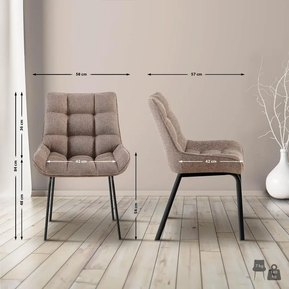 CLP Eetkamerstoel Saranda zwart Frame - Stof - terrabruin