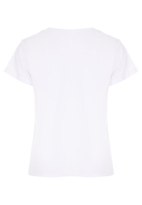 Womens White Cotton Roll Sleeve T-Shirt