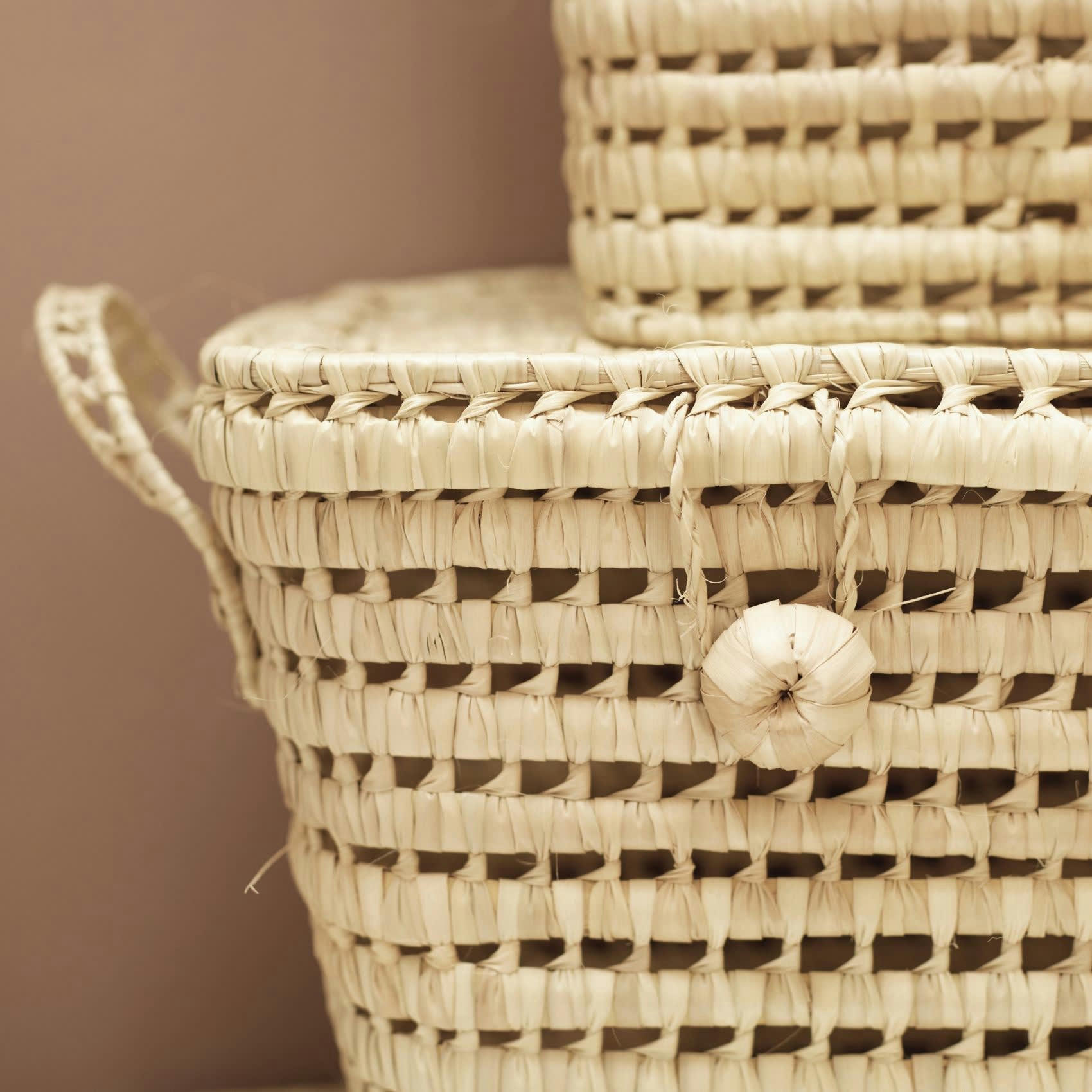 - Malle de rangement feuille de palmier osier naturel 60 cm