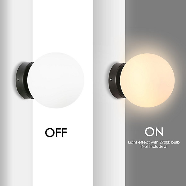 Applique Murale avec Globe Rond en Verre Opale Blanc et Aluminium Noir LUNAR E27 G45 pour Couloir Chambre