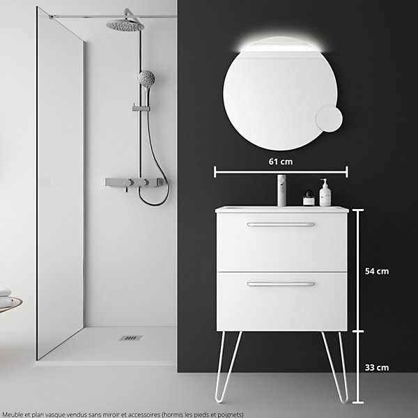 Meuble salle de bain - 60 cm - Avec plan vasque - Blanc mat - A suspendre - So matt