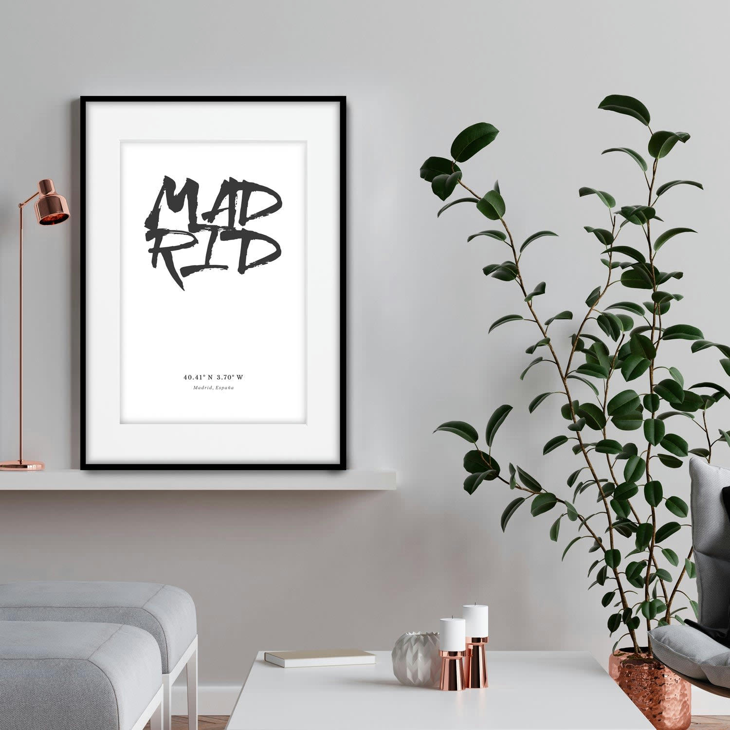 CIUDADES - Affiche avec cadre noir - Madrid - 30x40