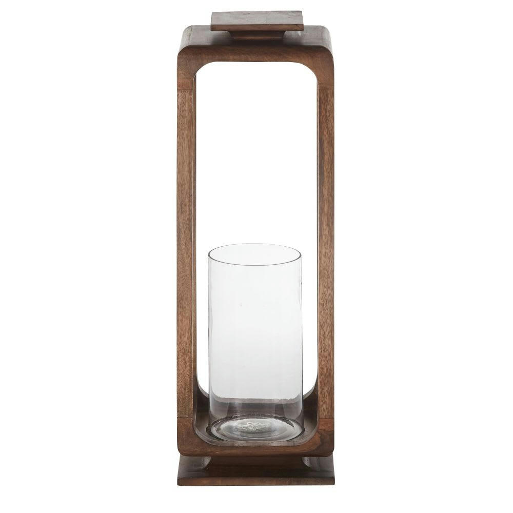 - Grande lanterne en bois de manguier et verre