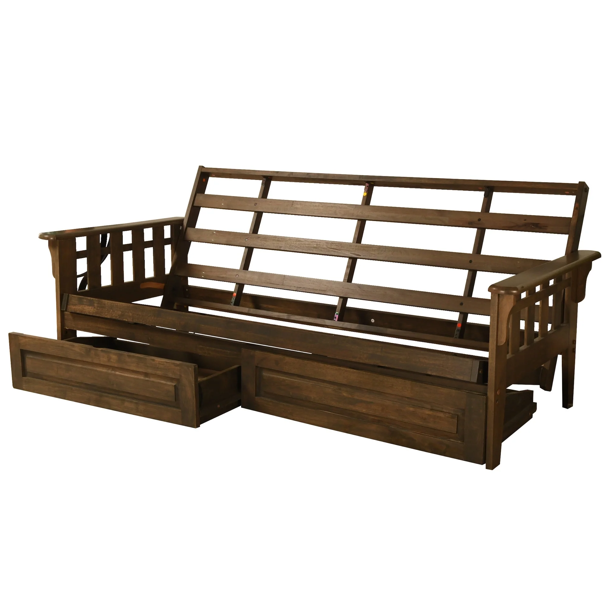 Somette Tucson Full Size Futon Frame in Rustic Walnut Finish with Storage Drawers, Mattress not included