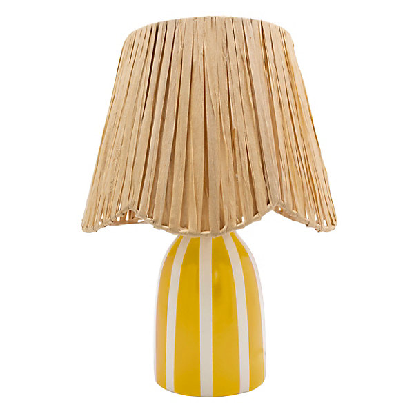 Lampe à poser en céramique rayée blanc, jaune et fibres tressées H.30 cm E27 40 W Jumell Quoki