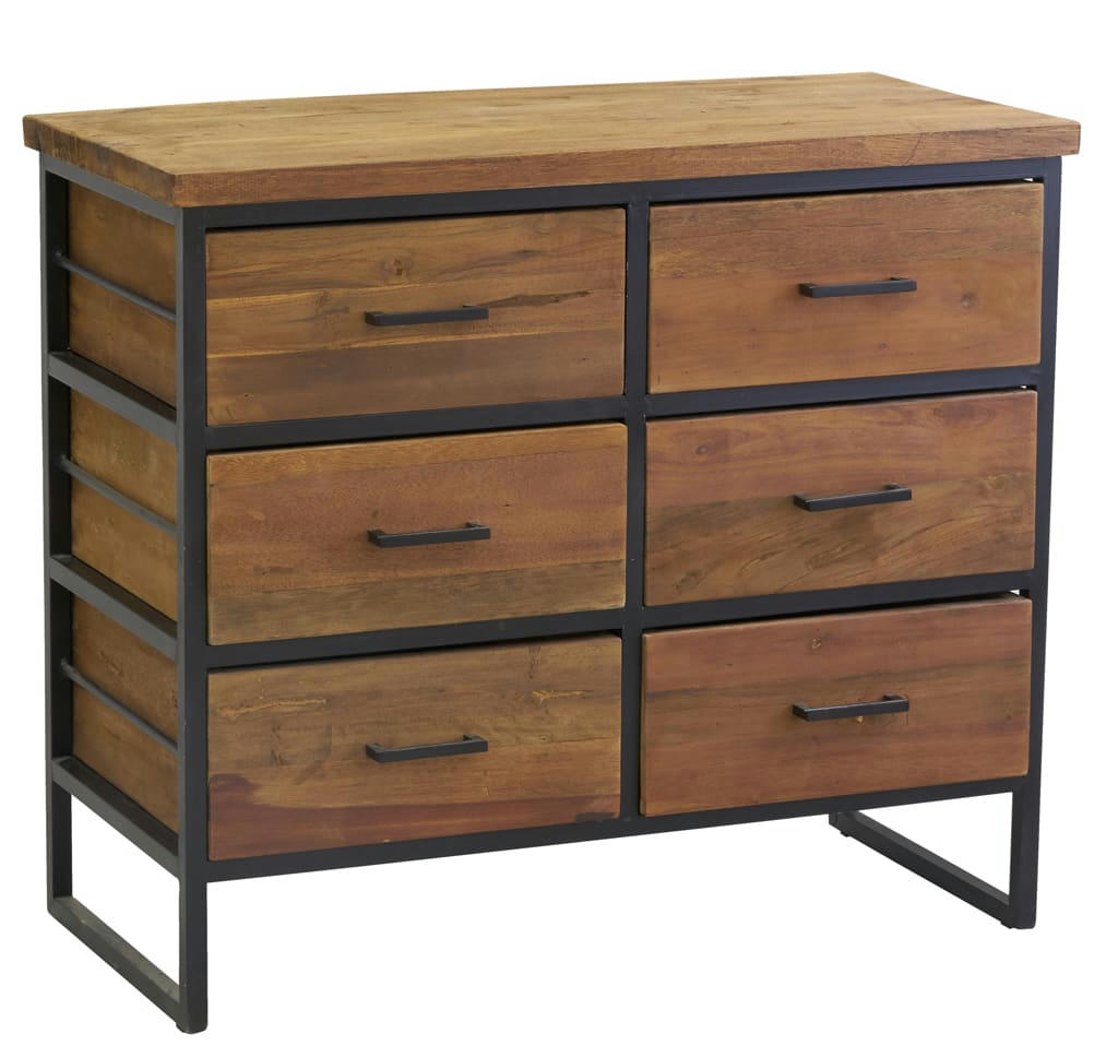 - Commode en bois recyclé et métal loft 6 tiroirs