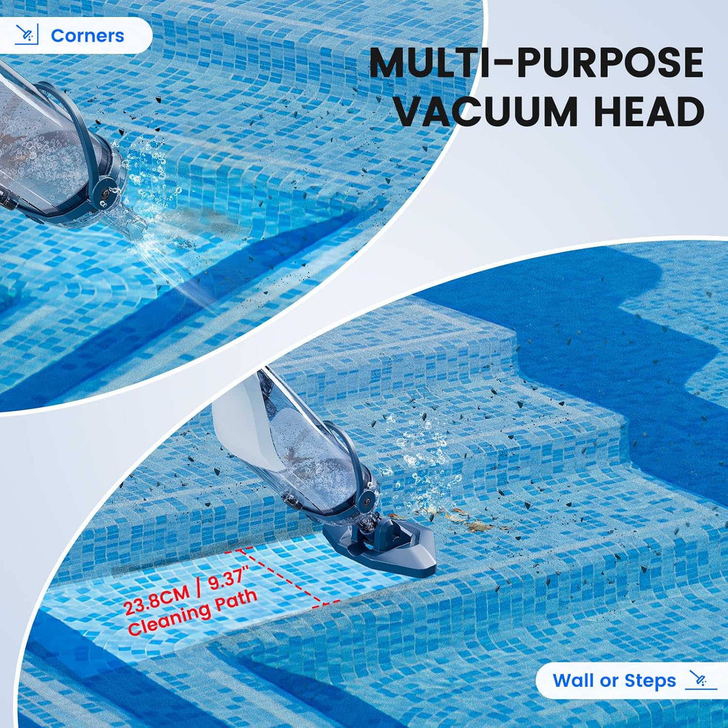 Pool Vacuum for Above Ground Pool with a Telescopic Pole, Running time up to 1H, T403 Handheld Rechargeable Pool Cleaner with Powerful Suction up to 18.5 gallons/min, Ideal for Leaves, Debris(L2/Blue)