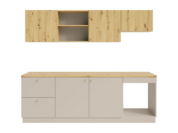 Cuisine complète - Avec plan de travail 242 cm - Beige et Naturel clair - YORINA