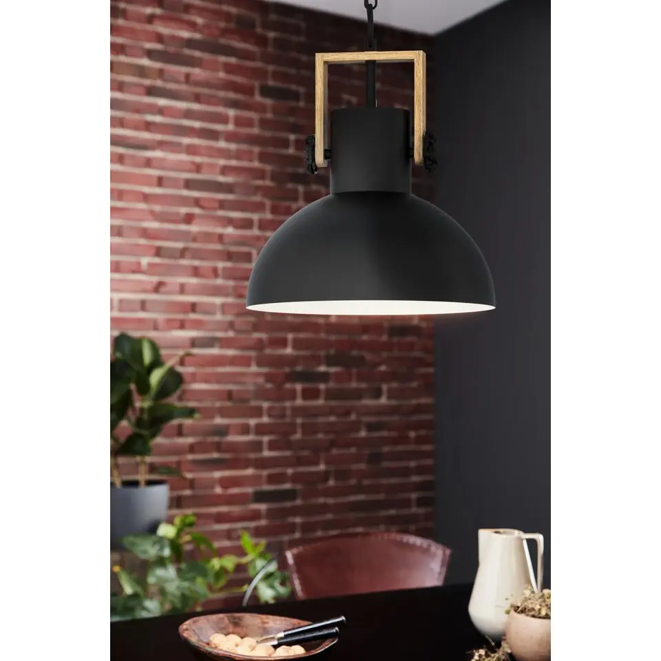 EGLOLubenhamHanglamp-1lichts-&Oslash;30cm.-E27-Zwart/hout