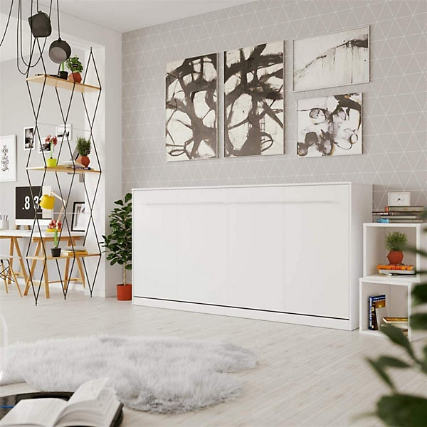 Armoire Lit escamotable 90x200cm Supérieur Horizontal Lit Mural Blanc-blanc