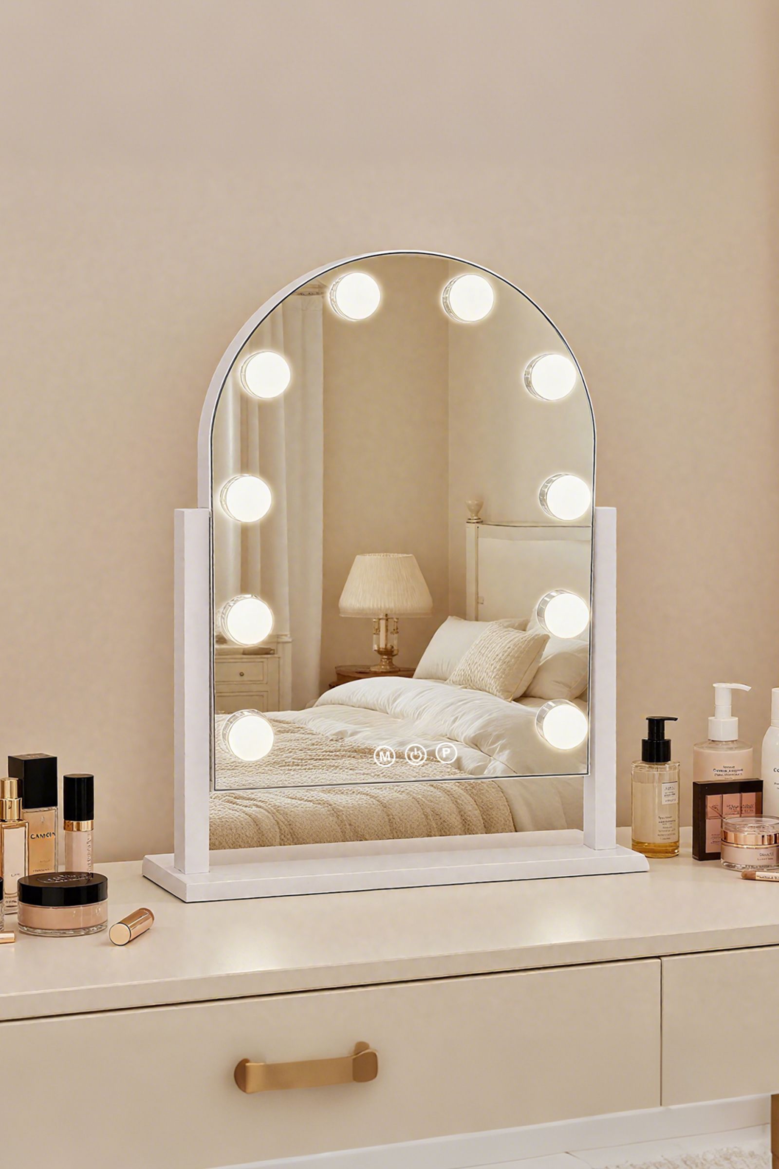 INMTFEI White Hollywood Arched Vanity Makeup Mirror with 10 Dimmable LED Bulbs 30x40cm