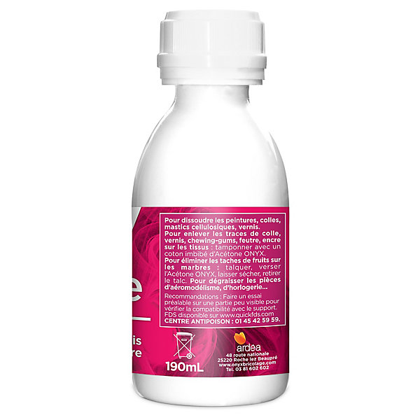 Acétone Onyx pièces métalliques et tissus Onyx 190ml