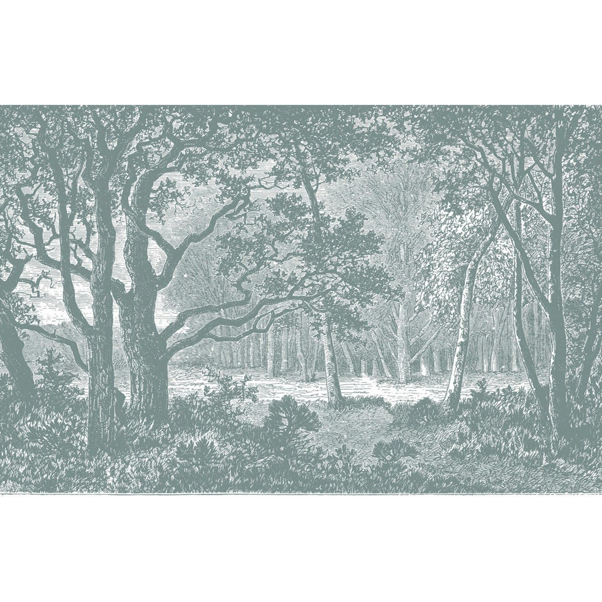 BROCÉLIANDE - Papier peint panoramique motif imprimé Vert tilleul 432x280cm