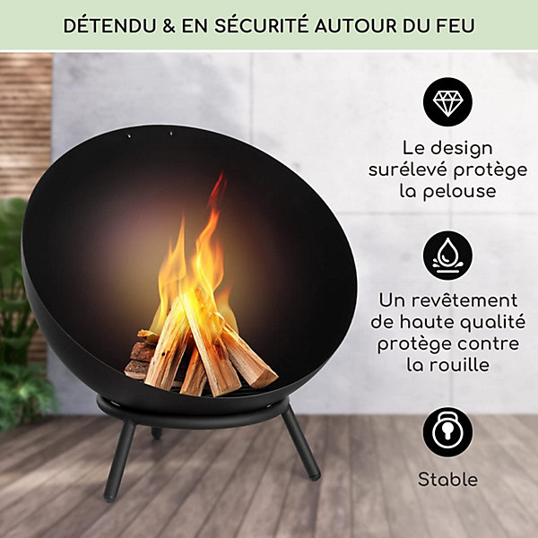 Brasero Portable avec Grille Bol en Acier Noir 66 x 66 cm