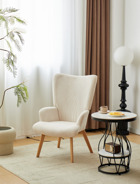 Fotel salonowy z litego drewna i beżowego sztruksu
