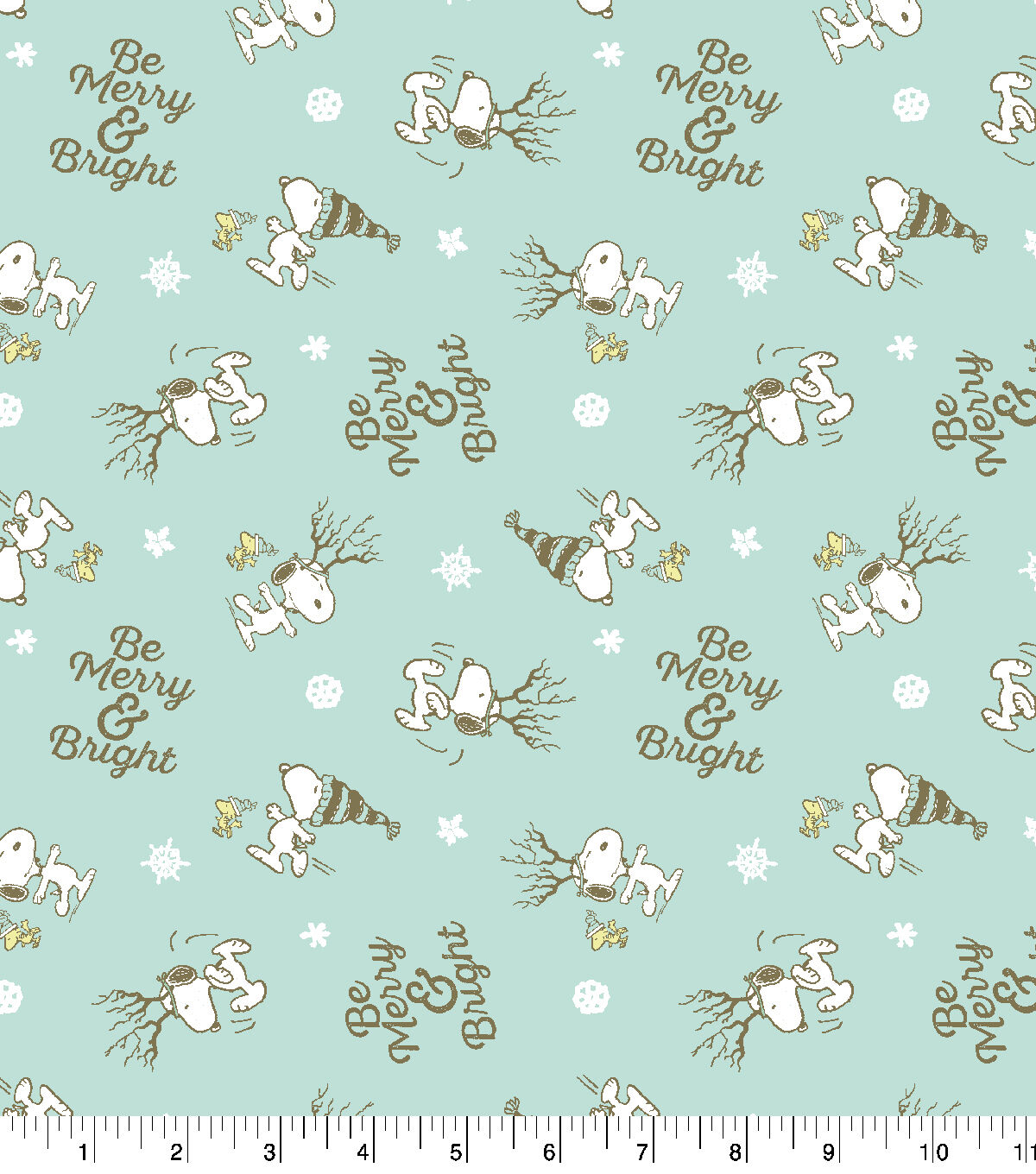 Peanuts & Be Merry on Green Christmas Cotton Fabric