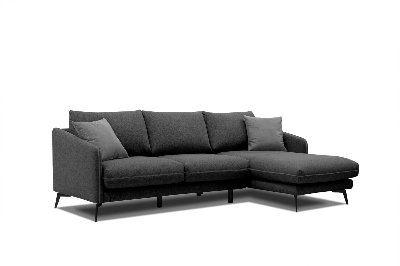 SOGEL - Canapé d'angle droit 4 places tissu noir