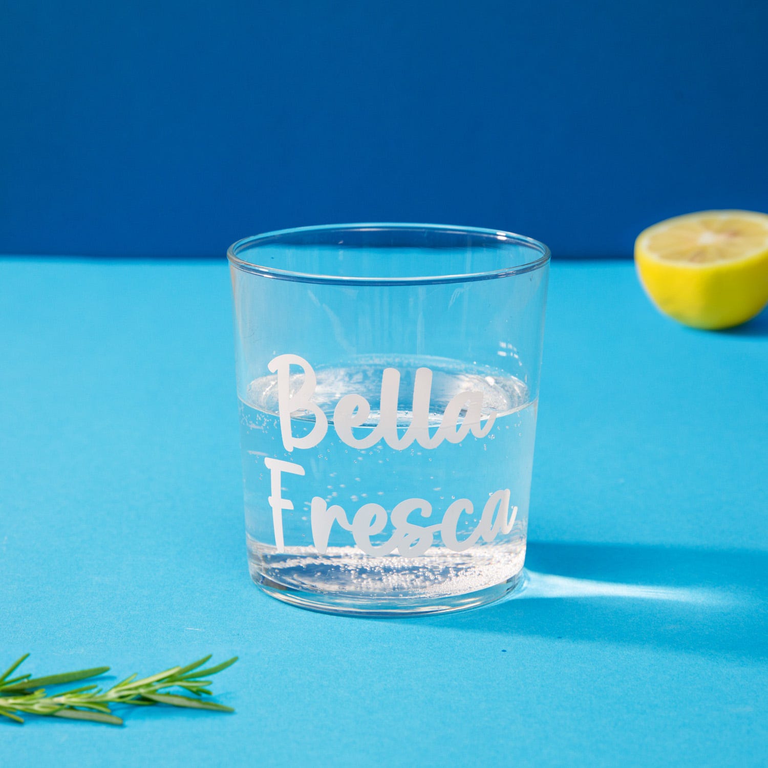 Bicchiere acqua in vetro scritta Bella fresca 360 ml