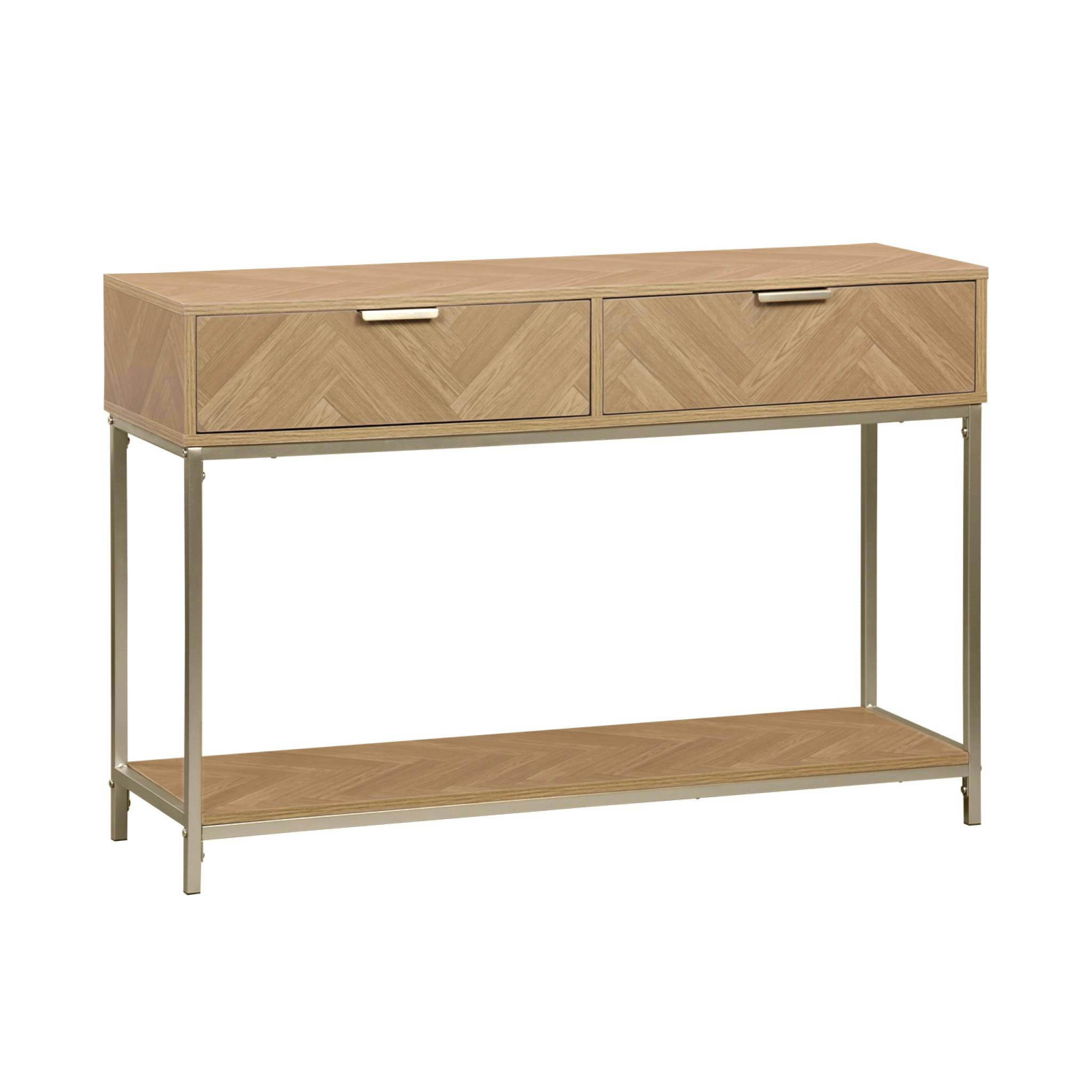 BUDAPEST - Console effet bois décor chevrons 2 tiroirs