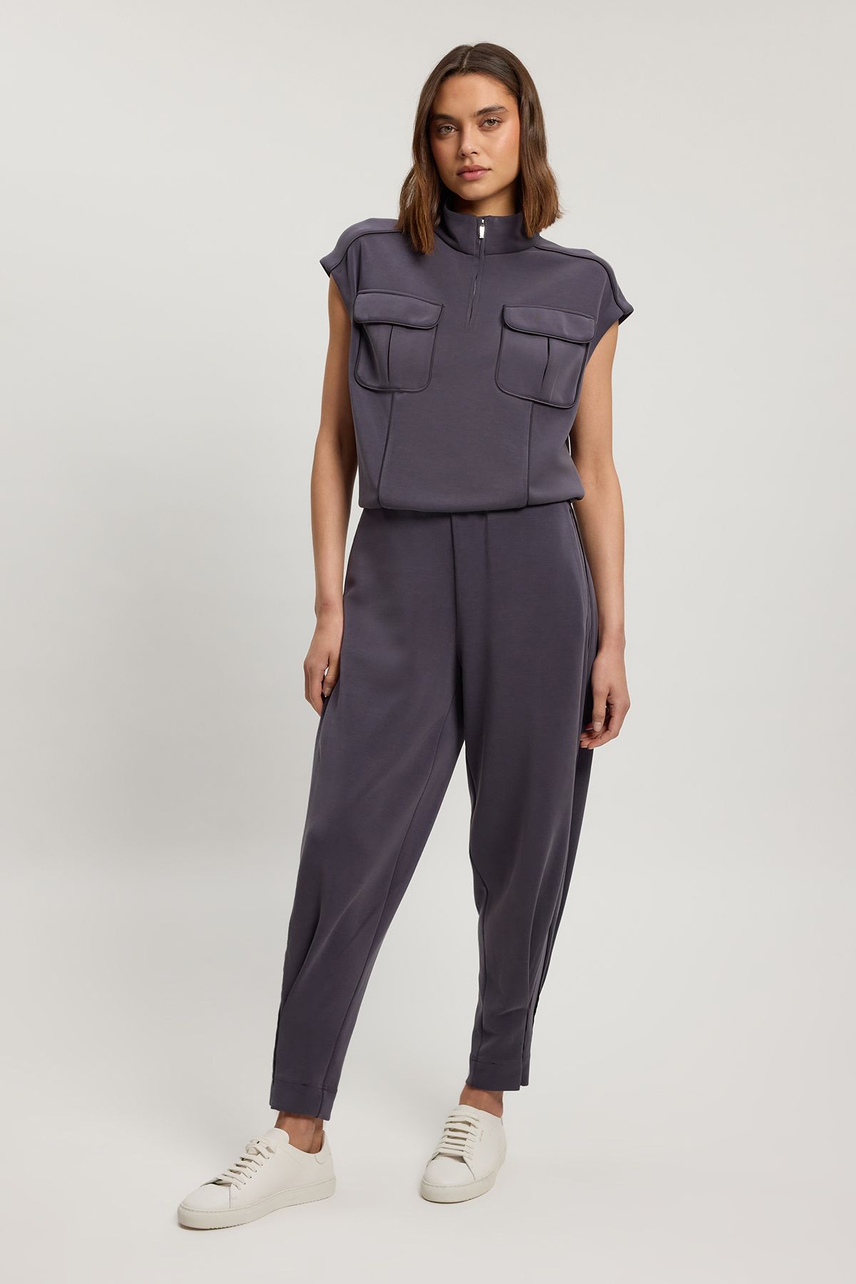 KarenMillen Petite Premium Luxe Zip Through Funnel Neck Top
