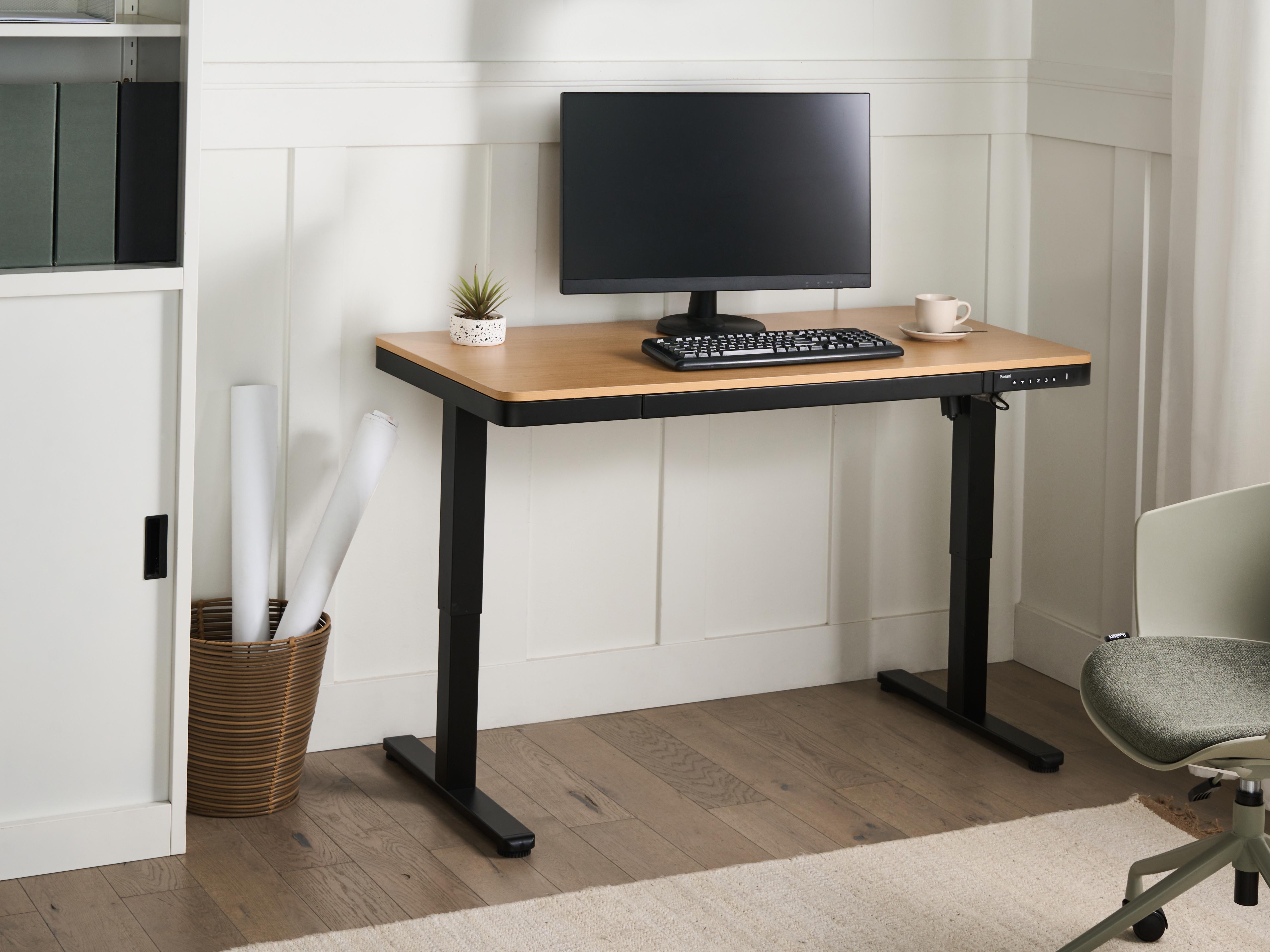 Electric Adjustable Standing Desk PENLY Black/ Light Brown 120 cm 60 cm with USB Port