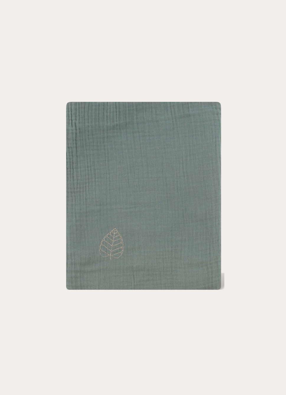 LANGE UNI EN GAZE DE COTON BRODERIE FEUILLE MOUSSE
