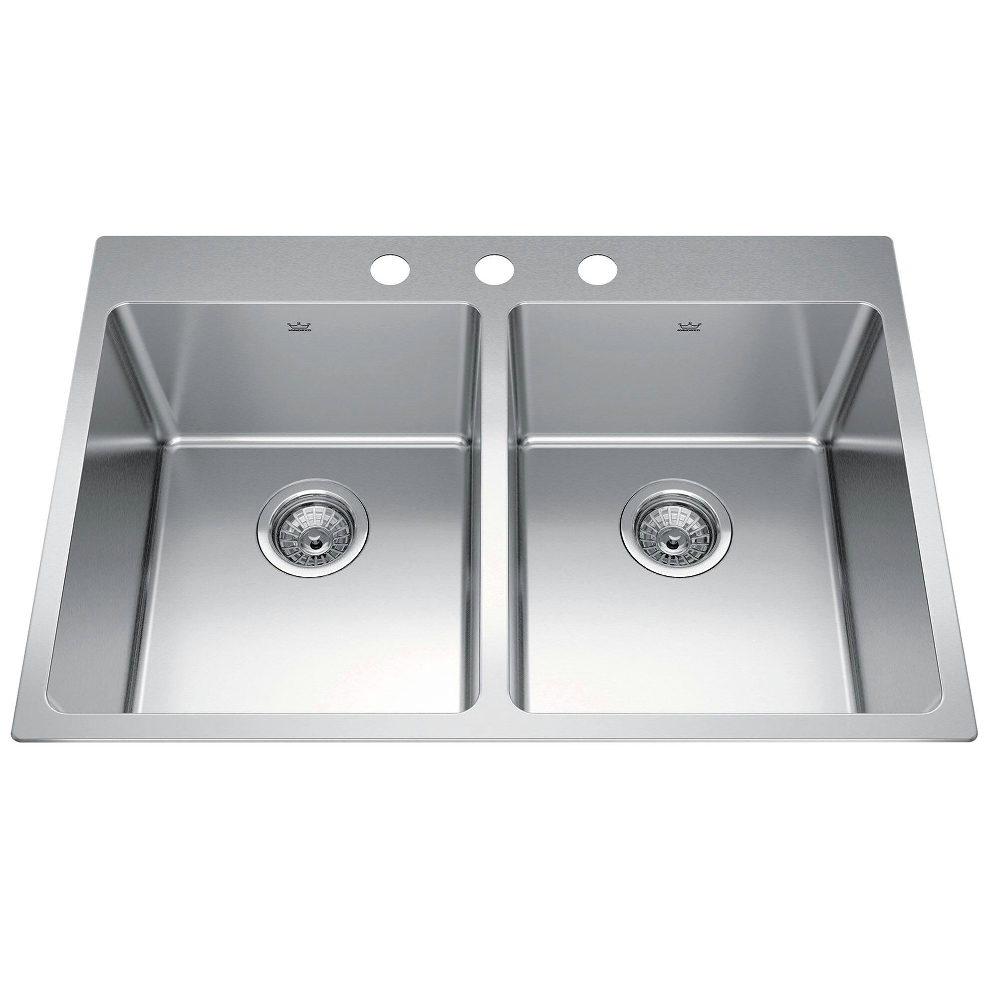 Kindred Brookmore Drop In Double Bowl 3-Hole Kitchen Sink, 30.8-in x 20.9-in x 9-in, Stainless Steel