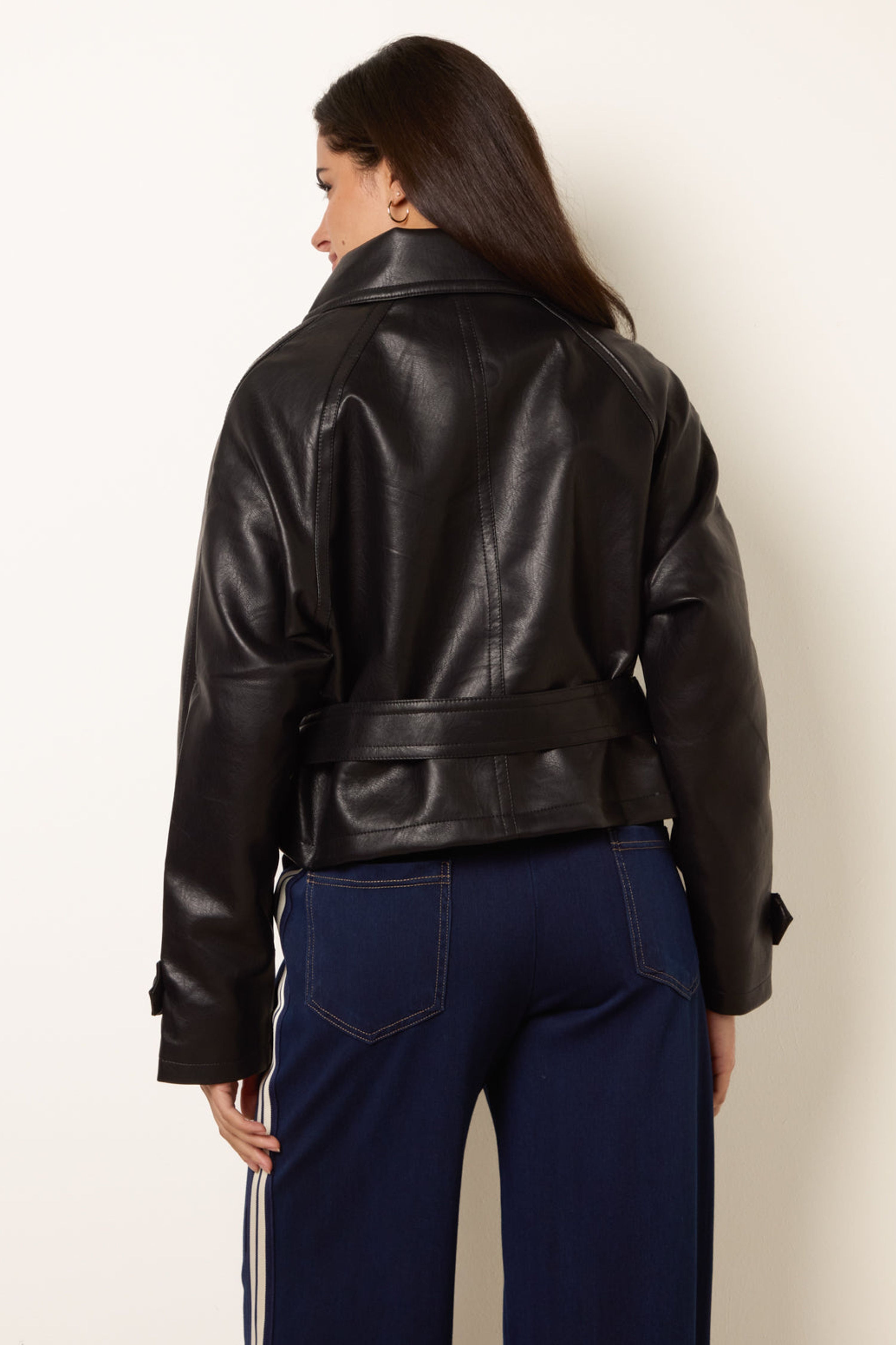 Blue Vanilla Black Double Breasted Leather Look Jacket