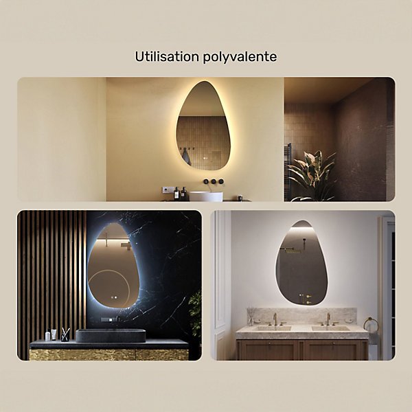 Miroir de salle de bain lumineux - ARTFORMA - Irrégulière - 64x104cm - LED Dual   interrupteur tactile   anti-buée