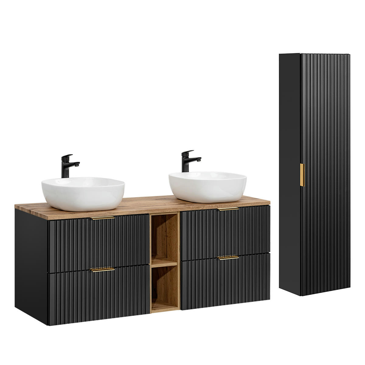- Ensemble meuble double vasque 140cm et colonne stratifiés noir