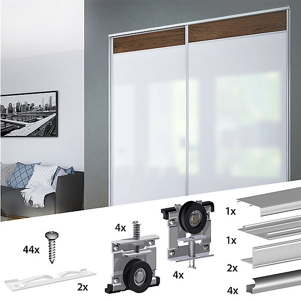 Kit SLID'UP 230 aluminium anodisé naturel pour 2 portes de placard coulissantes 19 mm - rail 1,8 m - 70 kg