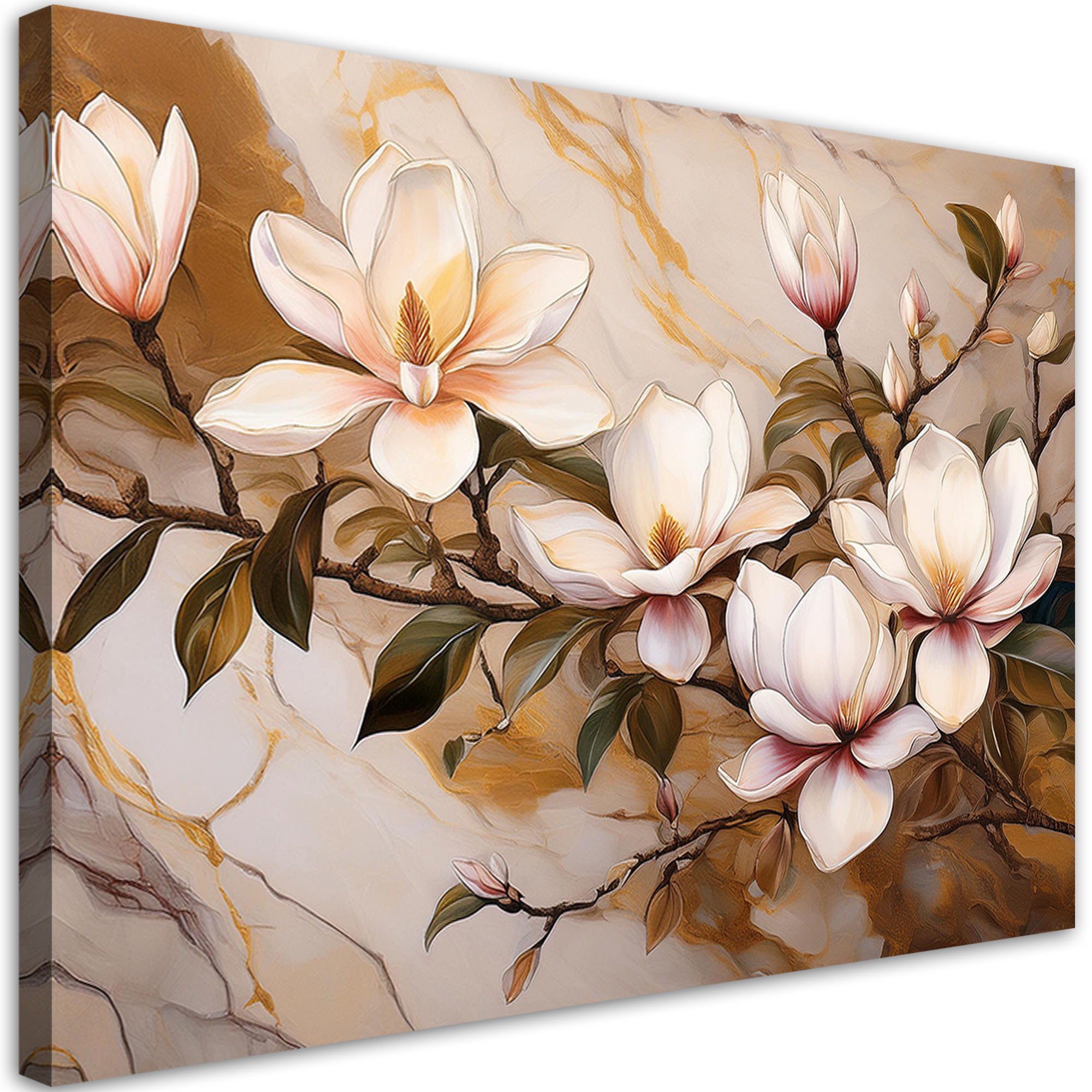 Feeby Obraz na płótnie, Magnolie Kwiaty Rośliny Marmur Złoty 60x40