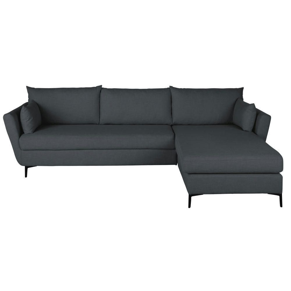 Prague - Canapé d'angle droit convertible 4/5 places gris anthracite, matelas 10 cm