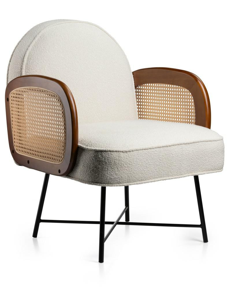Fotel clover kremowy z rattanem i boucle