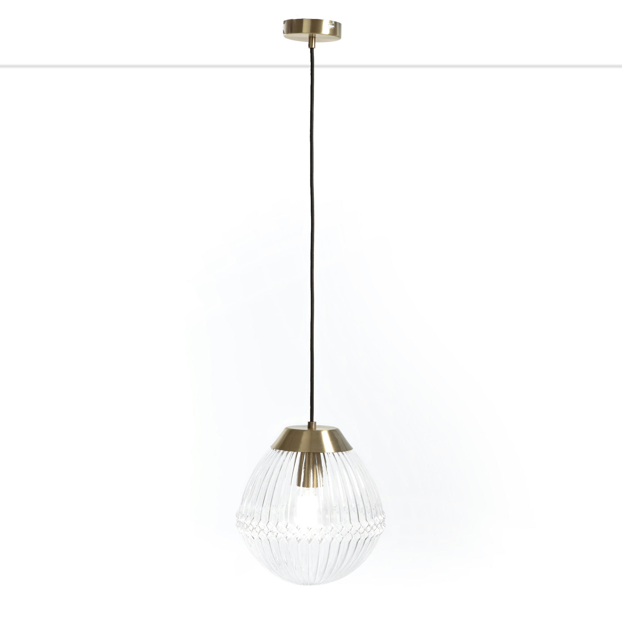 Suspension laiton et verre strié Ø26 cm, Ari