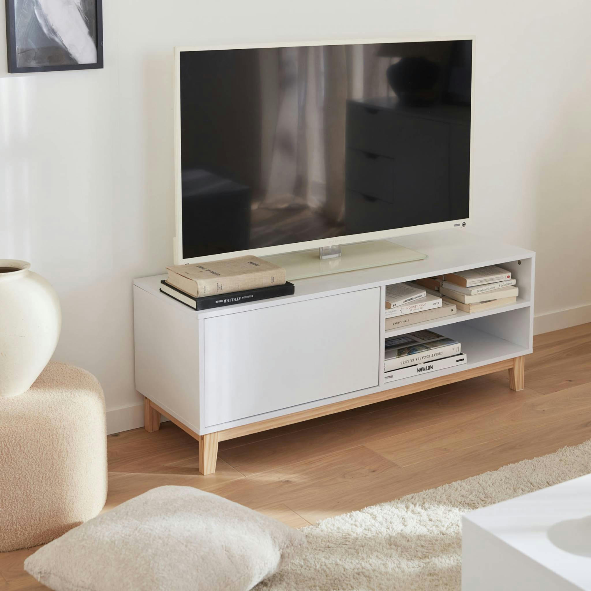 FLOKI - Meuble tv scandinave blanc, 1 tiroir